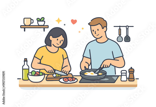 Everyday family care shown through quiet shared routine in a familiar home space, two adults preparing a light meal together at a small kitchen counter with