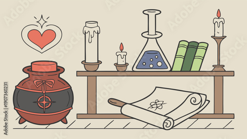 Alchemist Potion Brewing Setup for Magic Game UI Healing Elixir Design Template Background