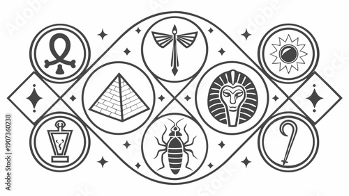 Ancient Egyptian Symbols Graphic for Mystical History Branding Web Design Spiritual Journey Adventure Travel Promotion