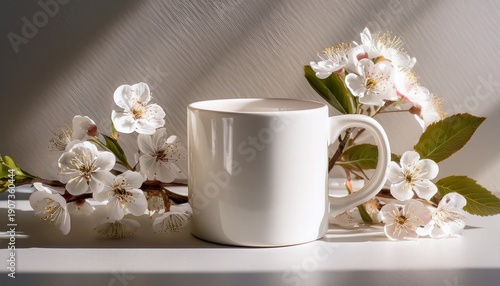 Wallpaper Mural Mockup Ceramic Mug With Gentle Flowers And Aesthetic Shadows White Mug For Gift Springtime Birthday Holidays And Design Torontodigital.ca