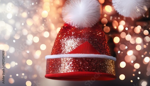 Wallpaper Mural Sparkling Red And White Festive Hat Shimmering Sequins Holiday Cheer Winter Celebration Torontodigital.ca