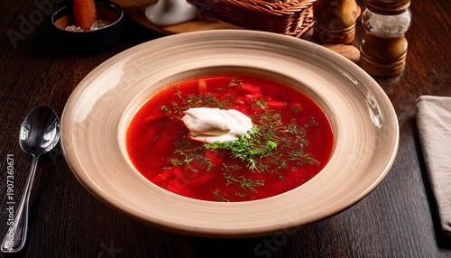 Wallpaper Mural Ukrainian Borscht With Sour Cream In A Restaurant Torontodigital.ca