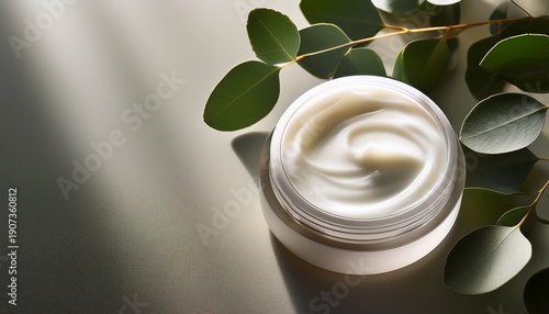 Wallpaper Mural Luxurious Skincare An Elegant Bottle Of Cream On A Minimalist Surface With Eucalyptus Leaves And Soft Lighting Torontodigital.ca