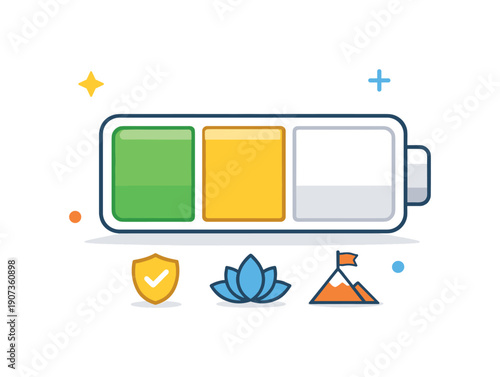 Cognitive reserve building and maintaining spare mental capacity for unexpected challenges, a partially filled battery with a clearly visible empty reserve
