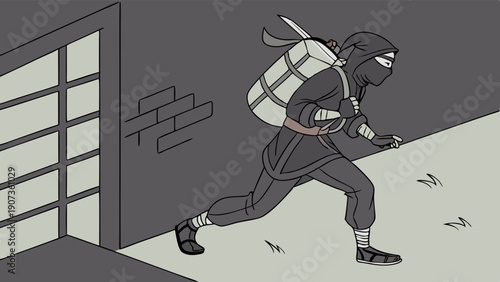 Stealthy Thief Running Away with Stolen Goods Backpack at Night for Security Breach or Heist Illustration