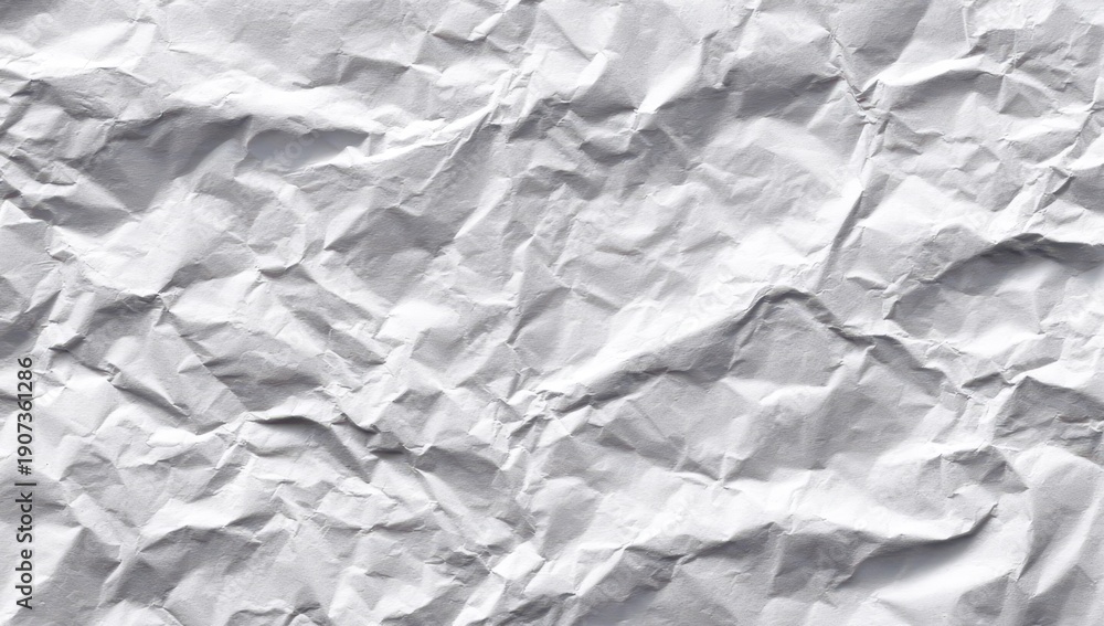 Fototapeta premium Textured White Crumpled Paper Background - Deep Folds, Shadows, and Organic Creases.