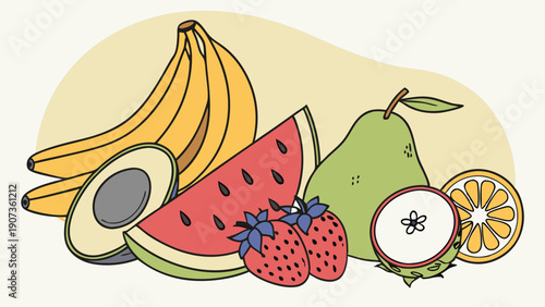 Vibrant Assortment of Fresh Summer Fruits for Healthy Eating Diet Web Design or Recipe Blog Graphics