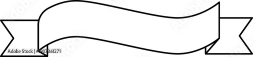 Outline scroll ribbon with clean linework PNG. Empty flowing banner element ready for text placement in vintage or modern design projects.