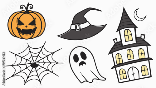 Spooky Halloween Icons Set for Holiday Party Flyers Greeting Cards Web Design Seasonal Promotion Fun Scary Elements