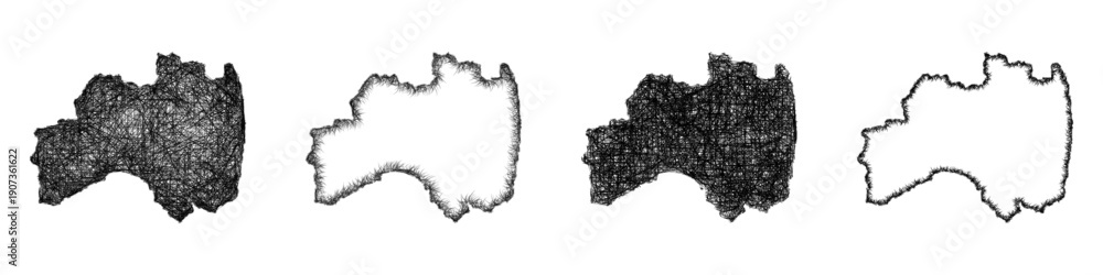 Obraz premium Sketch Fukushima outline map design set
