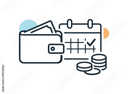 Mindful personal finance stability and routine budget awareness in everyday life focused on control and clarity, a wallet paired with a calendar page and small