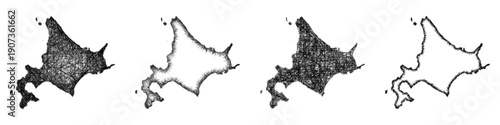 Sketch Hokkaido outline map design set