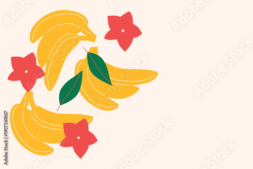 Art & Illustration Tropical Fruits Flat Vector Banner for Summer Market Promotion and Food Advertising