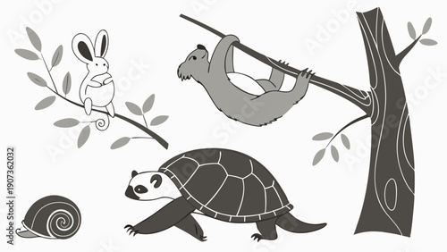 Diverse Slow and Fast Animals for Children's Education Book Illustration Web Design Projects