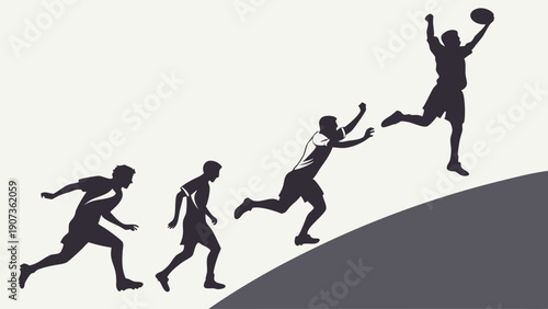 Athlete Silhouettes Running Uphill Achieving Goal Success Sports Training Motivation for Web Design and Fitness Campaigns