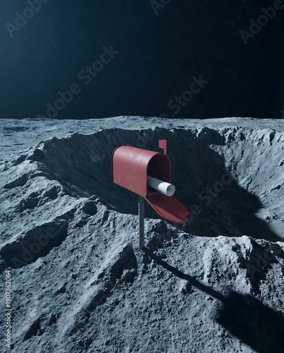 Modern automated warehouse with white pallets and blue neon lights, symmetrical industrial interior