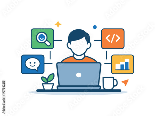 High leverage solo professionals and one person companies scaling output with AI tools instead of teams, a compact personal workspace icon with a laptop and