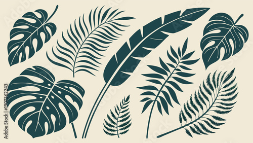 Tropical Leaf Silhouette Set Exotic Jungle Foliage Design for Summer Vacation Travel Web Banners Prints