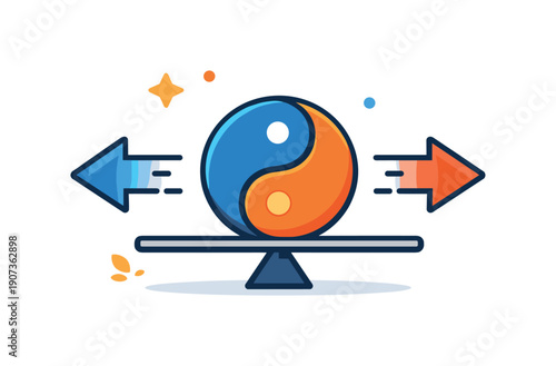 Emotional steadiness and maintaining inner balance during conflicting demands, a centered balance symbol holding level while opposing arrows pass by