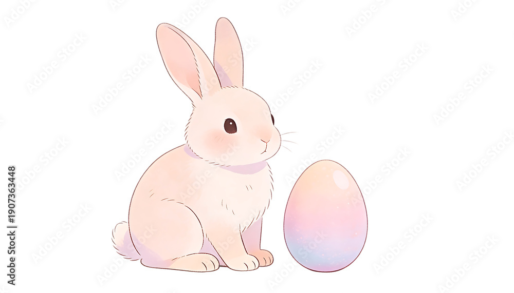 Obraz premium A cute pink bunny sitting next to an egg on transparent background