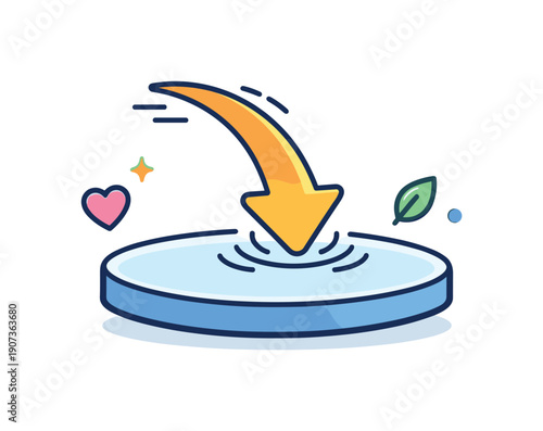 Cognitive soft landing and gentle transition between intense focus and rest after demanding work, a rounded platform receiving a descending element indicating