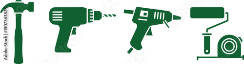 Green silhouette of hammer drill screwdriver and power tools