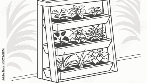 Vertical Garden Planter Rack for Home Gardening and Urban Farming Display Illustration for Web Design