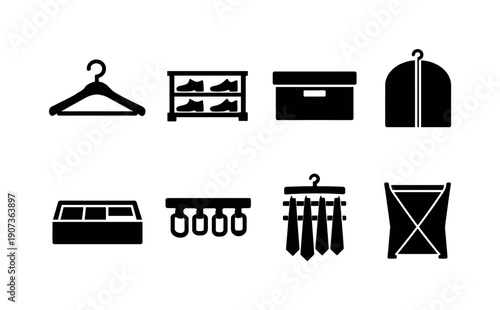 Home wardrobe storage: clothes hanger, shoe rack, storage box, garment cover, drawer organizer, belt hanger, tie rack, laundry hamper