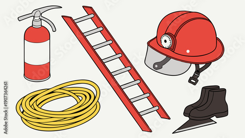 Firefighter Safety Equipment Collection for Emergency Rescue Operations and Hazard Prevention Web Design