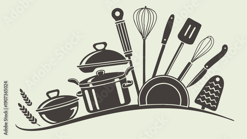 Cooking Utensils and Pots Graphic for Restaurant Menus Recipe Blogs Kitchen Store Web Design Elements