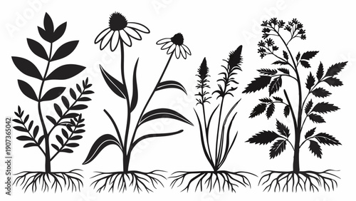 Herbal Medicine Plant Silhouettes for Natural Wellness Branding Packaging Design Garden Illustration