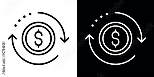 Return On Investment icon concept in flat black and white style on clean background vector illustration design