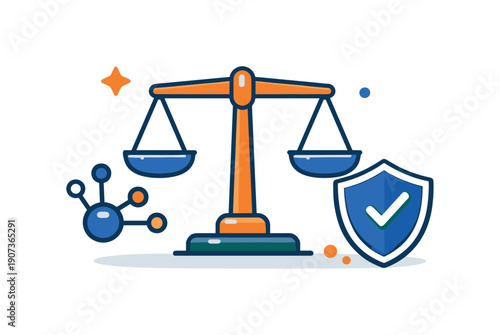 AI governance and responsible technology adoption for organizations balancing innovation with trust and compliance, a balanced scale combined with a small