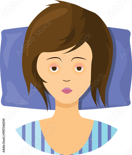 Insomnia icon. Woman lay in bed and not sleeping