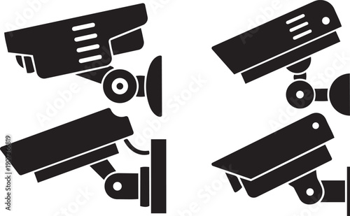 Surveillance Security Camera: A collection of black security cameras, showcasing technology for protection and surveillance, highlighting vigilance and safeguarding measures.