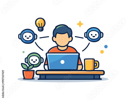 One person companies and solo founders scaling sustainable income through AI leverage instead of traditional teams, a compact personal workspace icon with a