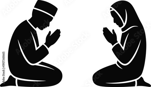 Man and woman praying together in islamic style