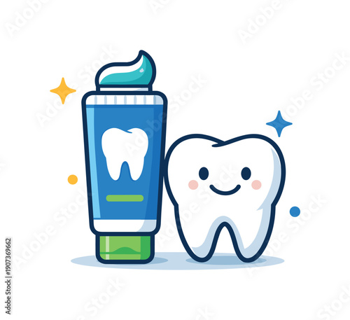 Daily oral care and maintaining a fresh feeling as part of a balanced everyday routine at home, a toothpaste tube paired with a smiling tooth icon symbolizing