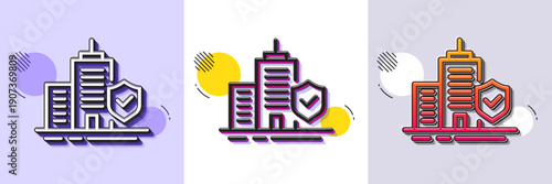 Apartment insurance hand line icon. Halftone dotted pattern. Gradient icon with grain shadow. Risk coverage sign. Building protection symbol. Line apartment insurance icon. Various designs. Vector