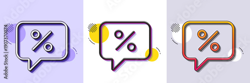 Shopping speech bubble line icon. Halftone dotted pattern. Gradient icon with grain shadow. Special offer chat sign. Sale with Discounts symbol. Line discount message icon. Various designs. Vector