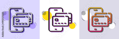 Phone pay line icon. Halftone dotted pattern. Gradient icon with grain shadow. Credit card sign. Non-cash money symbol. Line phone pay icon. Various designs. Vector