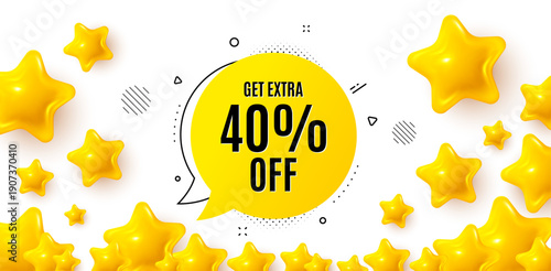 Sale bubble winner banner with 3d stars. Golden stars banner. Get 40 percent off bubble banner. Discount sticker shape. Sale badge icon. Review rate background. Vector