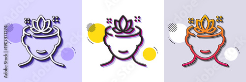 Yoga mind line icon. Halftone dotted pattern. Gradient icon with grain shadow. Meditation lotus sign. Relax body and mind symbol. Line yoga mind icon. Various designs. Vector