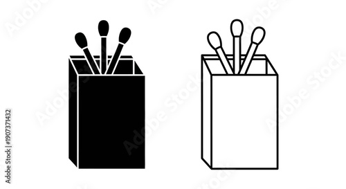 Matchbox with matches vector icon set, black silhouette and outline, isolated on white