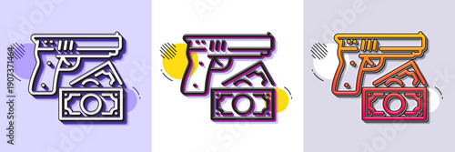 Robbery line icon. Halftone dotted pattern. Gradient icon with grain shadow. Money fraud crime sign. Thief with gun steal cash symbol. Line robbery icon. Various designs. Vector