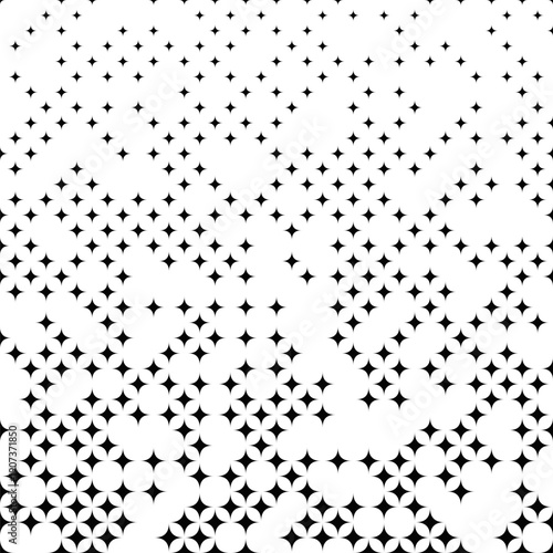 Repeating abstract geometrical star pattern background design - black and white vector illustration from curved stars