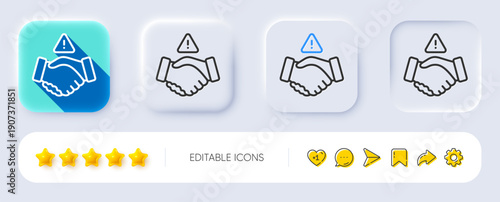 Dont handshake line icon. Neumorphic, Flat shadow, 3d buttons. Hand touch warning sign. Hygiene notification symbol. Line dont handshake icon. Social media icons. Vector