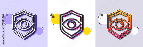 Eye detect line icon. Halftone dotted pattern. Gradient icon with grain shadow. Retina scan sign. Biometric data symbol. Line eye detect icon. Various designs. Vector