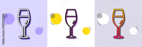 Wine glass line icon. Halftone dotted pattern. Gradient icon with grain shadow. Burgundy glass sign. Line wineglass icon. Various designs. Vector