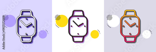 Digital time line icon. Halftone dotted pattern. Gradient icon with grain shadow. Clock sign. Smartwatch symbol. Line smartwatch icon. Various designs. Vector